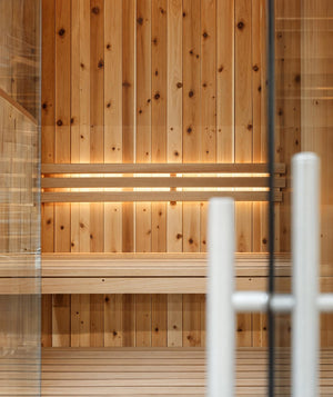 tab = Craft | heading = Thick, insulating walls | body = Tongue-and-groove lumber holds heat and quiets the outside.